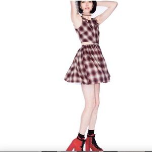UNIF Dolls Kill Dress Kickflip Red Plaid Size L Large